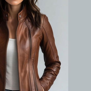 Veste extérieure en cuir à la mode pour femmes, vêtement chaud parfait pour les voyages et les tenues décontractées - Product Image 2
