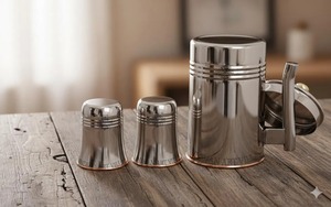 Jarra de acero inoxidable de alta calidad con tapa, utensilio de servir duradero, perfecto para la cocina del hogar, comedor y uso diario, procedente de la India. - Product Image 6