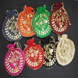 Beautiful Silk Classic Casual Fashion Rajasthani Traditional Design Gota Work Potli <b>Bags</b> Women New Arrival Wedding Mehndi Favor - Product Image 1