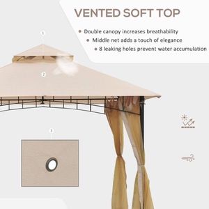 Gazebo Moderno 3x3 Metri per Esterni, Tenda con Tettoia in Tessuto Beige e Pali in Metallo per Cortili, Ville, Parchi e Hotel - Product Image 3