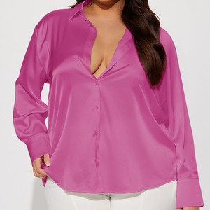 Camisa de Satén Rosa para Mujer, Personalizada, con Botones, Manga Larga, Cuello Elegante, Blusa de Oficina, Corte Regular, Color Sólido - Product Image 3