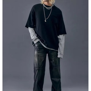 Oversize Double <b>Layer</b> T-Shirt Custom Print Knit <b>Top</b> 100% Cotton Quick Dry & Breathable for Men - Product Image 1