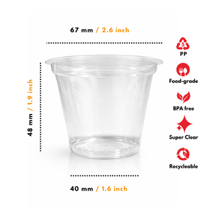 Vaso de plástico de polipropileno esmerilado transparente de grado alimenticio, tamaño pequeño, 90 ml, para salsas y cremas, originario de Indonesia. - Product Image 2