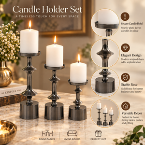 Ensemble de 3 porte-bougies en argent poli pour centre de table, décoration de la maison |   Supports de bougies en métal modernes pour la salle de séjour - Product Image 3