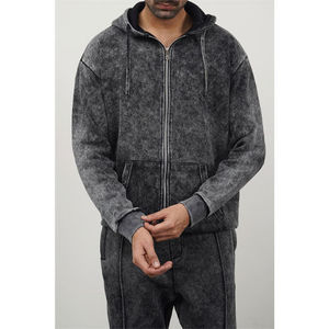 Custom Washed <b>Black</b> Full Zip Hoodie <b>Mens</b> Vintage Acid Wash Hooded Sweatshirt Oversized Cotton Fleece Streetwear Jacket OEM ODM - Product Image 4