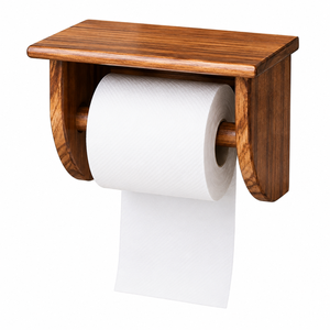 Porte-papier toilette en bois |   Porte-rouleau de papier mural |   Organisateur de salle de bain en bois massif naturel |   Porte-rouleau de papier toilette rustique - Product Image 1