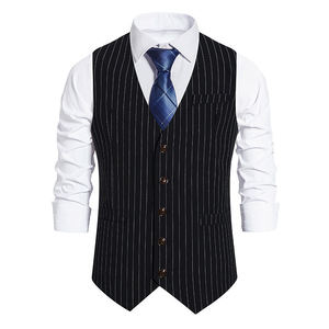 Chaleco de traje sin mangas para hombre, informal, transpirable, de un solo pecho, corte ajustado, estilo vintage, con rayas, para primavera - Product Image 1