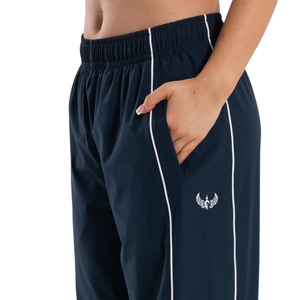 Pantalon de survêtement bleu marine pour femme avec bande latérale contrastante, coupe décontractée, taille élastique, jambe large, idéal pour l'entraînement et les activités sportives - Product Image 5