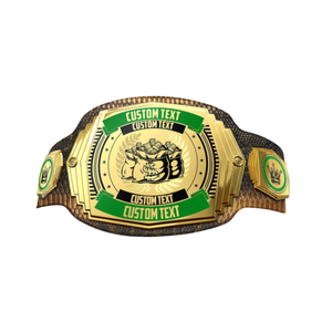 Cinturón de Campeonato Personalizable con Bolsas para Dinero, Placa Dorada y Detalles Verdes para Premios y Reconocimientos Personalizados - Product Image 1