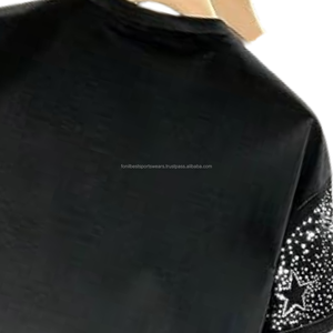 เสื้อยืดแขนสั้นผู้ชายสีดำ ลายดาวประดับเพชร คอทรงโอ แบบลำลอง ผ้าถัก ระบายอากาศได้ดี ทรงโอเวอร์ไซส์ ผ้าฝ้าย 100% สไตล์สตรีท - Product Image 6