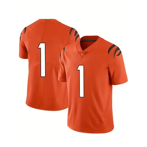 Custom Orange American Football Jersey V-Neck Short Sleeve Number 1 Sublimated Print Moisture-Wicking Breathable Front Unisex - Product Image 3