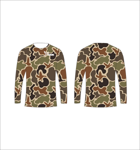 Camiseta de Manga Larga Sublimada Personalizada con Patrón de Camuflaje para Caza de Patos, Cuello Redondo, Ropa Deportiva de Alto Rendimiento, Ropa Ferocious al por Mayor - Product Image 1