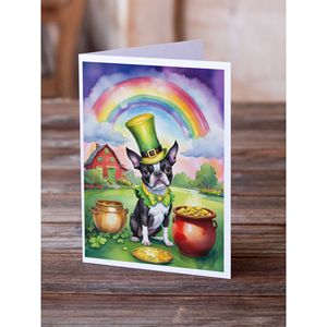 Whimsical Boston Terrier St Patrick's Day Tarjetas de felicitación Paquete de 8 A7 Tamaño 5x7 Tarjetas de nota en blanco con sobres - Product Image 2