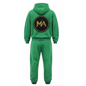 Ensemble de survêtement vert à capuche 100% coton avec fermeture éclair intégrale, poche avant et patch brodé appliqué 480 g/m² - Product Image 3