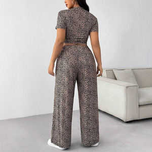 Conjunto de 2 Piezas con Estampado de Leopardo 2026, Top de Manga Larga y Pantalones de Cintura Alta con Corte Acampanado para Mujer - Product Image 3
