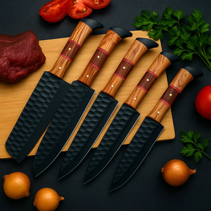 ชุดอุปกรณ์ทำครัวทำมือจากเหล็กกล้าคาร์บอนเคลือบผง พร้อมด้ามจับไม้หุ้มหนัง - Product Image 6