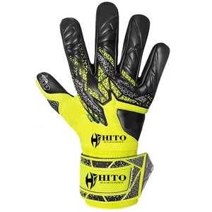 Custom Design Black and Yellow German Latex Soccer Full Finger Goalkeeper Gloves 4mm German Negative Cut Latex Strap - Product Image 2