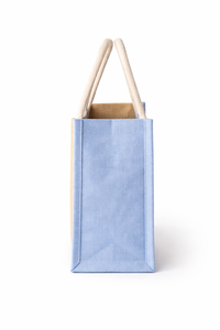 Bolsa de Mano Bicolor Beige Natural y Azul Claro con Asas de Juco, Cierre Adicional, Ecológica, de Yute, Algodón y Estampado - Product Image 4