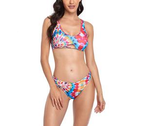 Ensemble bikini 2 pièces sexy pour femmes, logo personnalisé OEM, maillot de bain de haute qualité avec bretelles réglables, rembourrage amovible et design imprimé - Product Image 1