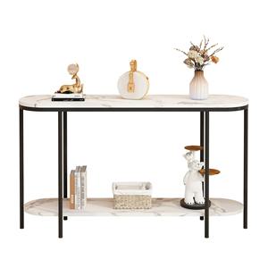 Mesa Consola Moderna de Metal Blanca y Negra con Estantes de Almacenamiento de 2 Niveles, Diseño Estrecho para Sala de Estar de Apartamento - Product Image 1