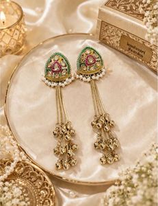 High Quality Traditional Kashmiri Zinc Alloy <b>Gold</b> Plated Geometric Drop <b>Earrings</b> Crystal Rhinestone Women Vintage Ethnic Party - Product Image 2