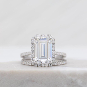 Radiant Emerald Cut Diamond Halo <b>Wedding</b> Gift <b>Ring</b> <b>Set</b> 925 Sterling Silver Jewelry <b>For</b> <b>Women</b> Elegant Bridal Party Wear <b>Ring</b> - Product Image 3
