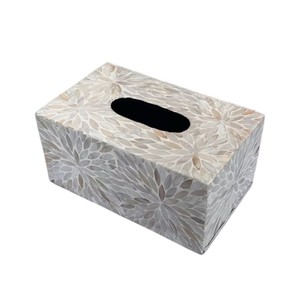 Caja de pañuelos rectangular de alta gama con incrustaciones de nácar y madera hecha a mano para decoración del hogar - Product Image 2