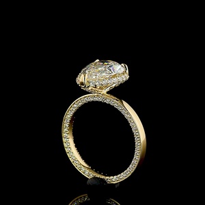 Anillo de compromiso de oro amarillo de 14K con diamante cultivado en laboratorio de corte pera de 3 quilates personalizado, certificado IGI, con halo de moissanita, anillo de boda en forma de lágrima - Product Image 2