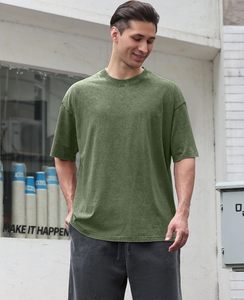 Camiseta Oversize de Manga Corta de Color Liso, Casual, de Algodón Lavado, Cuello Redondo, Diseño Liso, Largo Regular - Product Image 2