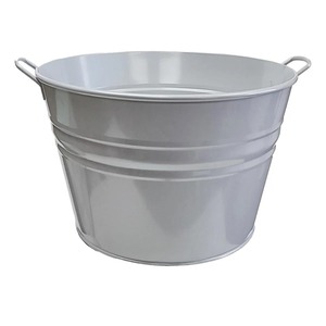 Gray Galvanized <b>Metal</b> Ice <b>Bucket</b> <b>with</b> Handles Farmhouse Style Round Beverage Tub - Product Image 1
