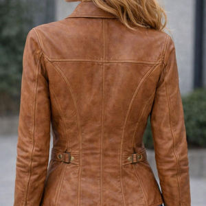 WARPRO INDUSTRY <b>Women's</b> <b>Brown</b> PU Leather Windproof Breathable Casual Winter Moto <b>Jacket</b> Full Sleeve Zipper Closure Mandarin - Product Image 3
