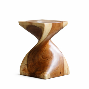 Tabouret industriel en bois de Suar massif, design torsadé sculptural, qualité supérieure, fait main, finition naturelle, luxe, chambre à coucher, hôpital - Product Image 4