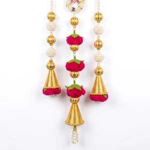 Décoration murale florale de lotus rose avec des cordes de perles, des pompons à perles dorées, décoration bohème pour mariage, salon intérieur - Product Image 5