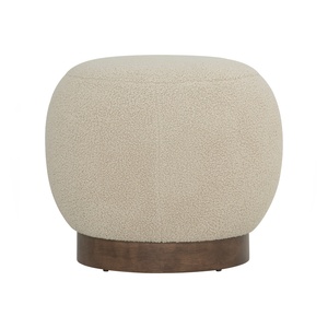 Modern Brown Beige Fabric Pouf Ottoman with Cocoa Malaysian <b>Oak</b> Legs Mid for Rustic Footstool Durable Portable for Apartment - Product Image 2