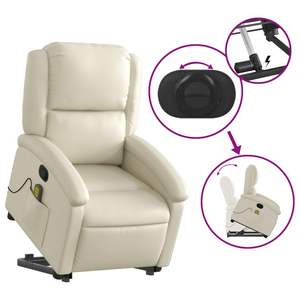 Fauteuil inclinable de massage en similicuir crème - Product Image 5