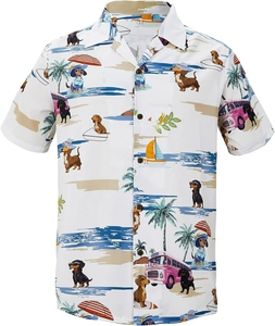 Chemises Aloha Hawaïennes pour Hommes à Motifs Personnalisés en Coton Imprimé, Polyester Respirant, Séchage Rapide, Bleu Été, Vêtements de Plage avec Boutons - Product Image 5