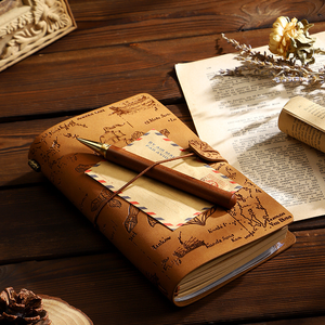 Carnet d'écriture vintage rétro avec couverture en cuir, pages kraft, spirale, pochette en PVC, autocollant, rechargeable, carnet promotionnel - Product Image 2