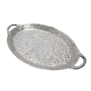 Luxury Vintage <b>Silver</b> Metal Serving Tray with Ring Handles Decorative Aluminum Platter for Hotel Restaurant & Wedding Party - Product Image 3