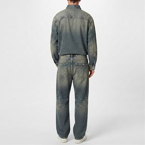 Vintage Wash <b>Denim</b> Two Piece Set <b>Custom</b> <b>Denim</b> <b>Jacket</b> Men Wash Fashion Jeans Manufacturer <b>Denim</b> Jeans Tracksuit Men's - Product Image 2