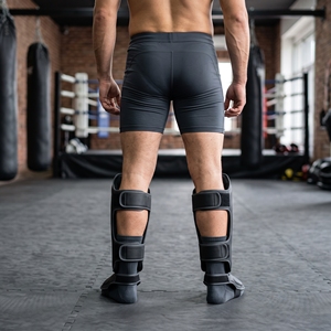 Dumela International Protège-tibias en cuir véritable noir unisexe, équipement de protection durable de 3 cm d'épaisseur pour la boxe et les arts martiaux - Product Image 4