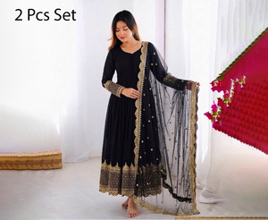 Traditional Indian Style Georgette Embroidery <b>Work</b> Anarkali Long Gown with Designer Dupatta for Women Wedding Wear Ready To Wear - Product Image 1