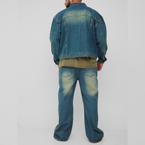 Quality Casual Embroidered Windproof Oversized Drop Shoulder Denim <b>Jeans</b> <b>Jacket</b> for Men Distressed <b>Black</b> 100% Cotton Winter - Product Image 2