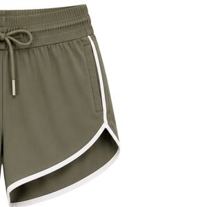 Shorts de sport pour femmes vert olive avec bordure blanche, taille élastique, cordon de serrage, poche latérale, pour la course à pied, la gym, l'entraînement, vêtements de sport - Product Image 4
