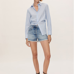 Shorts en jean décontractés pour femme de haute qualité, coupe droite, taille mi-haute, bleu délavé et déchiré, pour l'été - Product Image 4