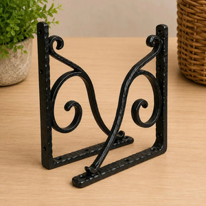 SHUBHAM <b>Black</b> Iron Decorative Wall Mounted <b>Shelf</b> <b>Bracket</b> Metal Hanging Rail Ornamental Storage Support for Home Display - Product Image 2