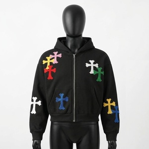 Sweat à capuche zippé surdimensionné personnalisé avec patch en chenille, molleton lourd standard, streetwear d'hiver Y2K, OEM ODM Marque Privée - Product Image 3
