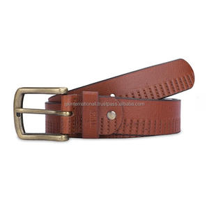 Hebilla de aguja de piel de vaca pura vintage Cinturón extra ancho decorado con costura a mano Cinturón casual de cuero marrón genuino para unisex - Product Image 4