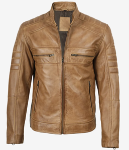 Mens Black PU Leather Eco-Friendly Windproof <b>Cafe</b> <b>Racer</b> Slim Fit Motorcycle Biker <b>Jacket</b> Stand Front Detail Thick Winter Vintage - Product Image 2