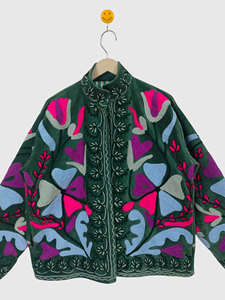 Veste en velours brodée à la main à col mandarin, manches longues, grande taille, style ample, manteau polaire pour femme, collection automne - Product Image 1