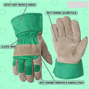 Gants de travail en cuir vert et beige, longueur poignet, respirants, pour usage extérieur, style uni, printemps-automne, gants de sécurité - Product Image 6